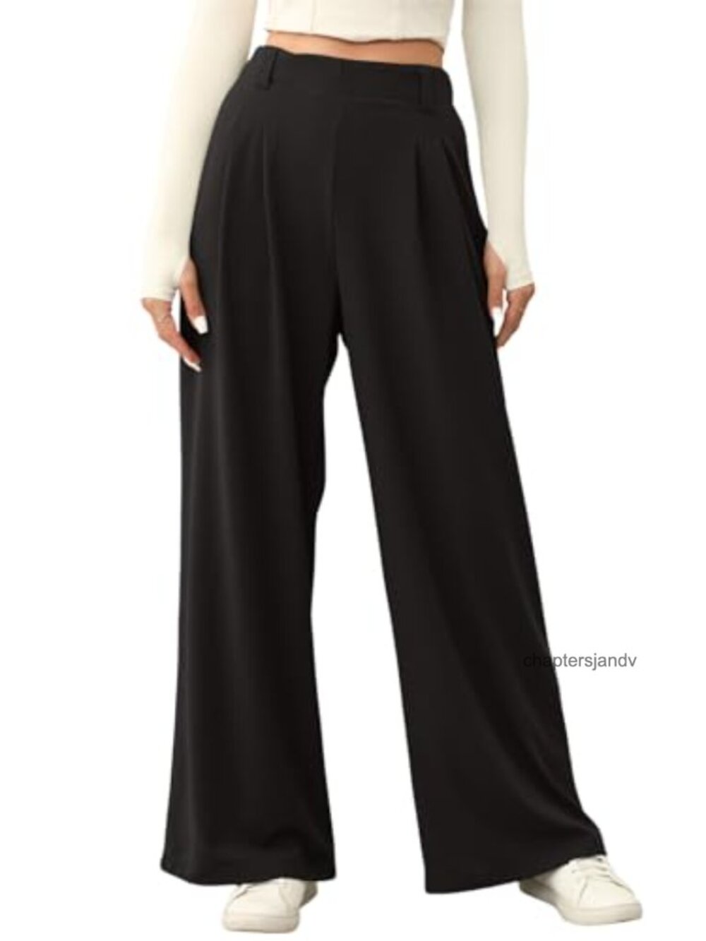 Waffle Knit Wide Leg Work Trousers with Pockets High Waist Palazzo Pants